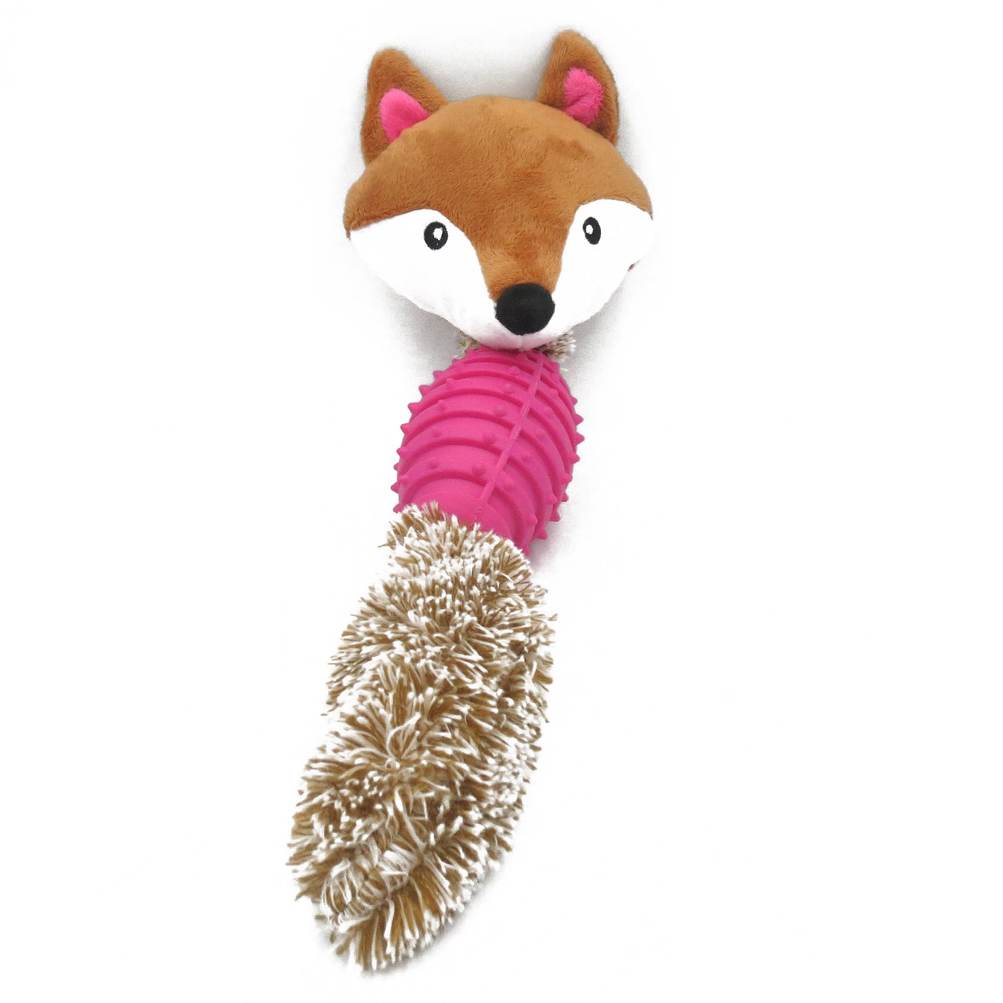 Soft toy for dogs with a teeth cleaning rubber ball