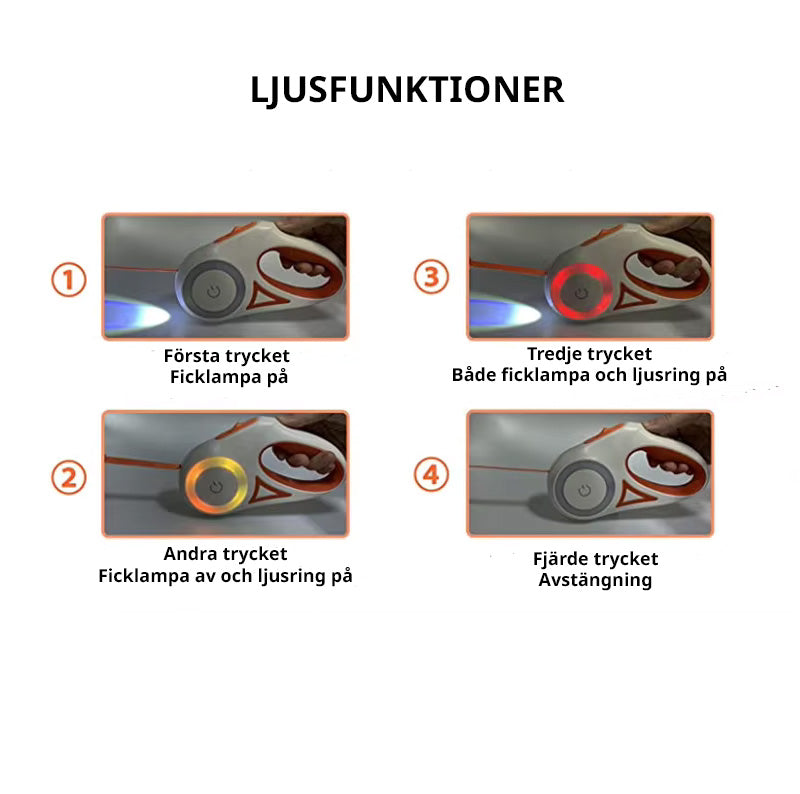 Einziehbare Hundeleine mit zwei Lichtfunktionen