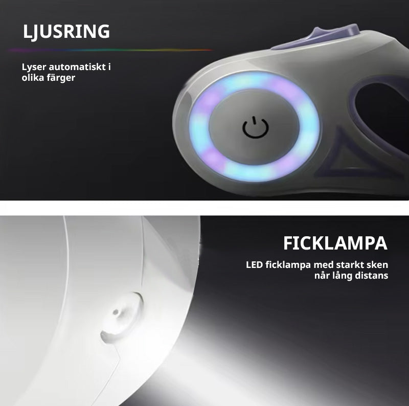 Einziehbare Hundeleine mit zwei Lichtfunktionen