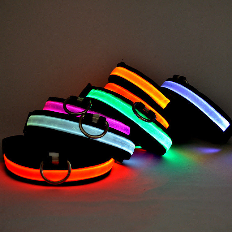 Adjustable dog collar with LED light and reflex