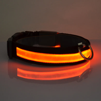 Adjustable dog collar with LED light and reflex