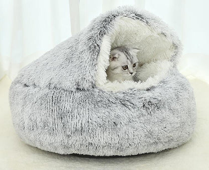 Soothing cat cave in soft plush