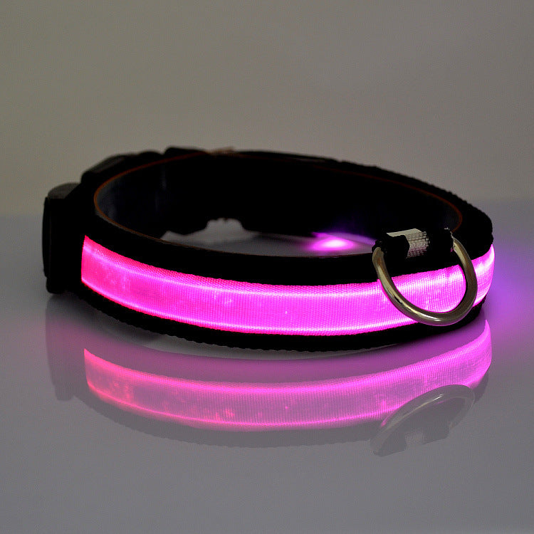 Adjustable dog collar with LED light and reflex