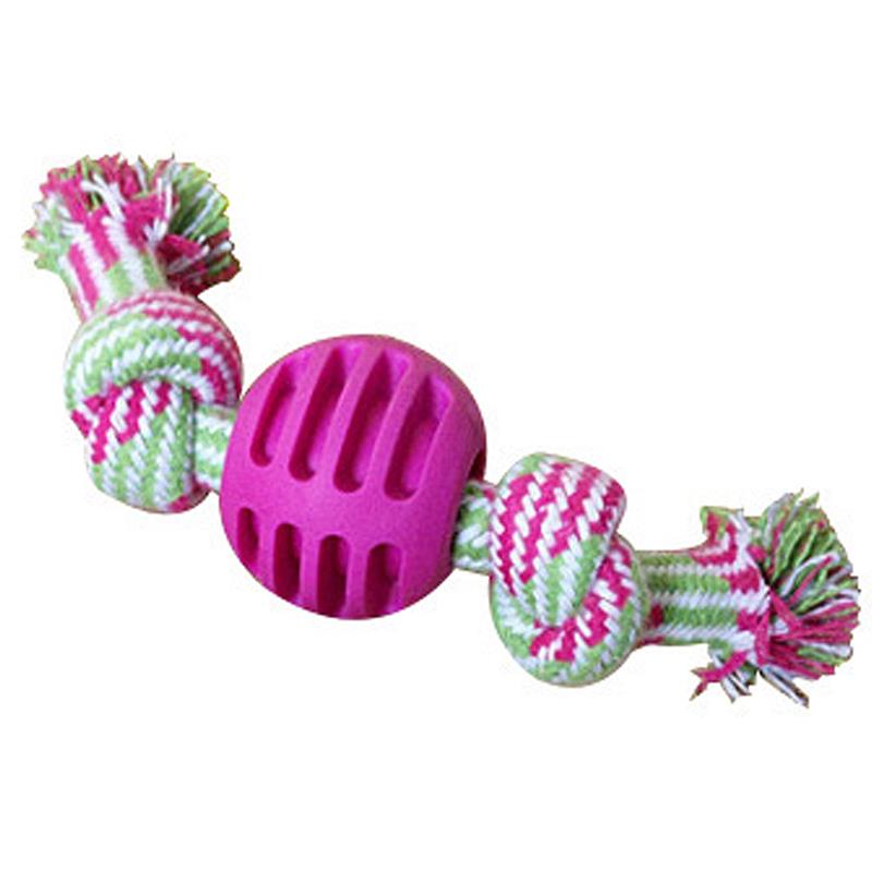 Cotton rope chew toy with rubber ball for dogs