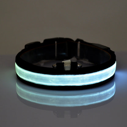 Adjustable dog collar with LED light and reflex