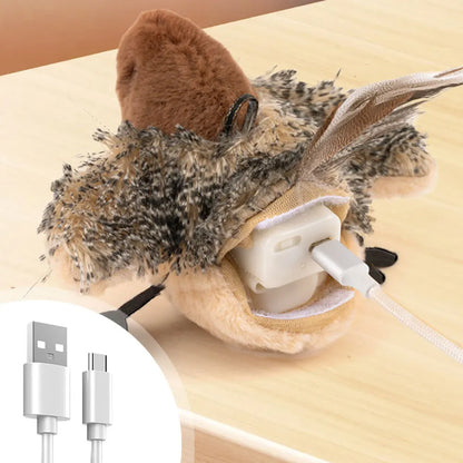 Singing sparrow with flapping wings and motion sensor recharges with USB