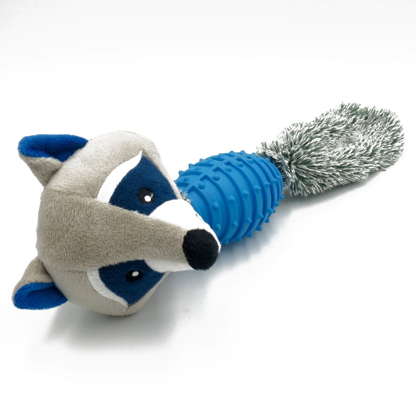 Soft toy for dogs with a teeth cleaning rubber ball