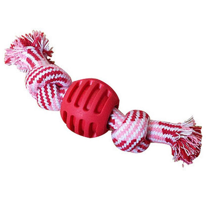 Cotton rope chew toy with rubber ball for dogs