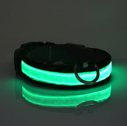 Adjustable dog collar with LED light and reflex