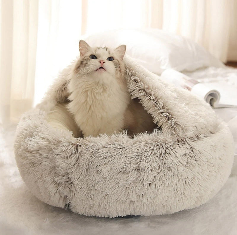 Soothing cat cave in soft plush