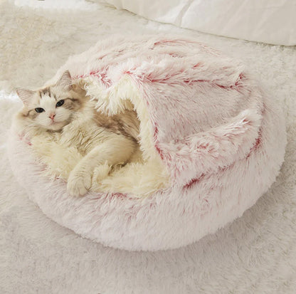 Soothing cat cave in soft plush