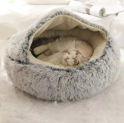 Soothing cat cave in soft plush