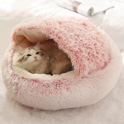 Soothing cat cave in soft plush