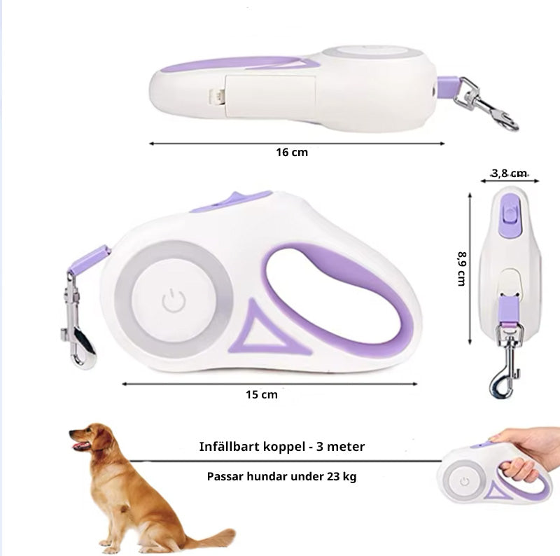 Retractable dog leash with dual light functions