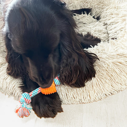 Cotton rope chew toy with rubber ball for dogs