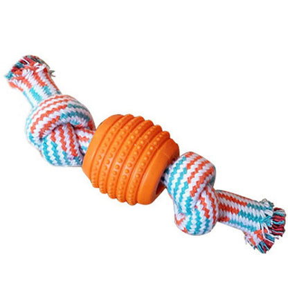 Cotton rope chew toy with rubber ball for dogs