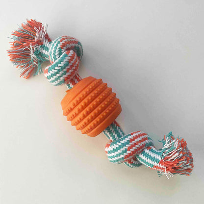 Cotton rope chew toy with rubber ball for dogs