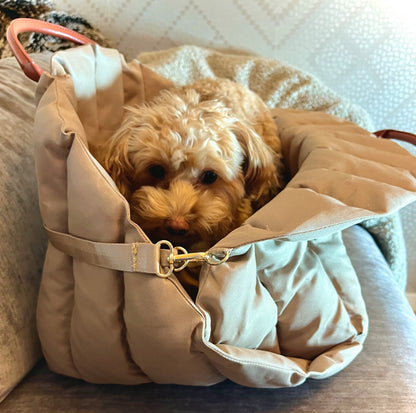 2-in-1 padded dog bag that easily converts into a comfortable car bed