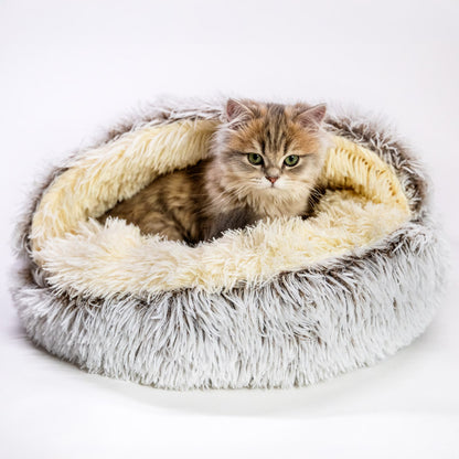 Soothing cat cave in soft plush