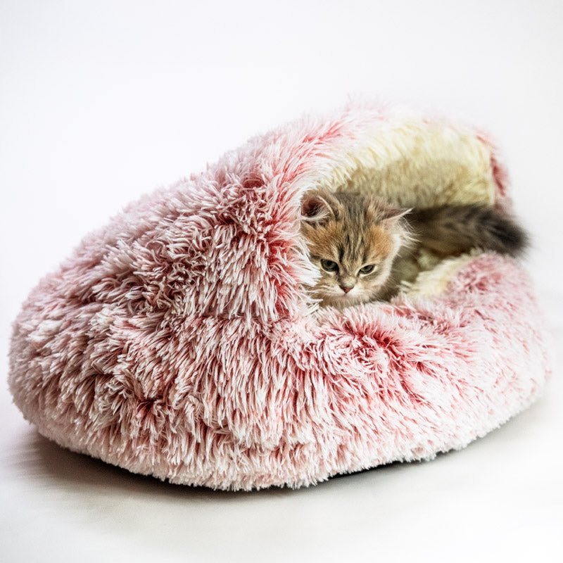 Soothing cat cave in soft plush