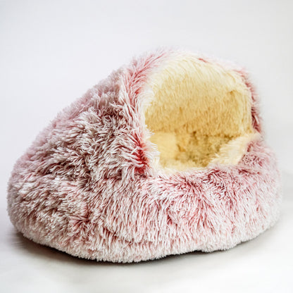 Soothing cat cave in soft plush