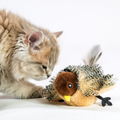 Singing sparrow with flapping wings and motion sensor recharges with USB